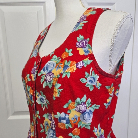 Retro Colorful Floral Red Sleeveless Midi Dress - Picture 3 of 9